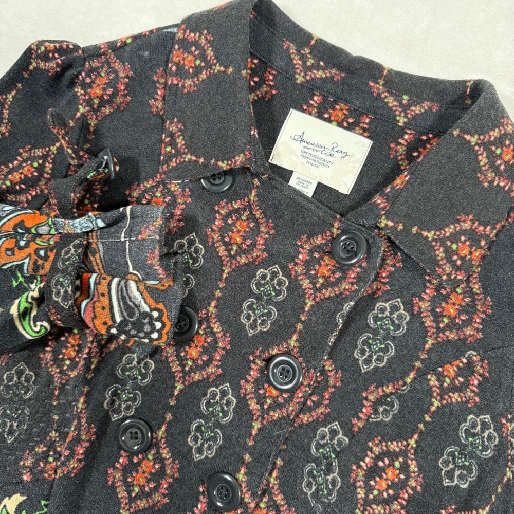 American Rag Cie Womens XL Peplum Jacket Black Paisley Floral Print Button Front